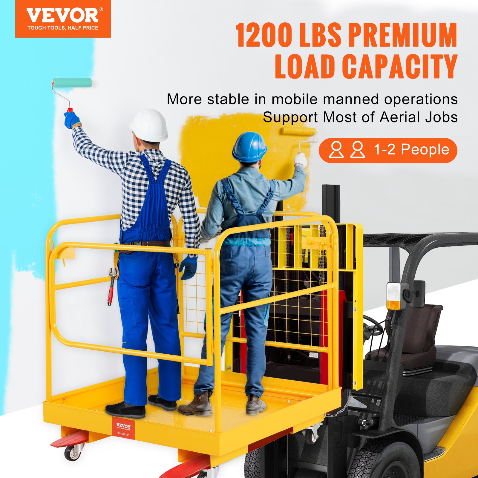 VEVOR Forklift Safety Cage Work Platform 36×36 in 1200lbs with Wheels for Aerial