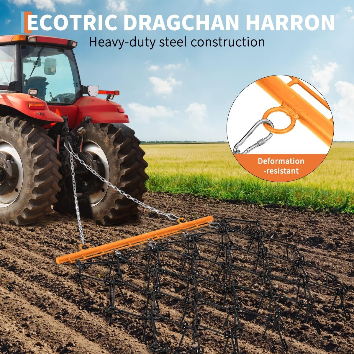 Drag Harrow for ATV & Tractor, 4×4 ft & 5×4.5 ft, 3/8″ 1/2″ Teeth, Tow Behind