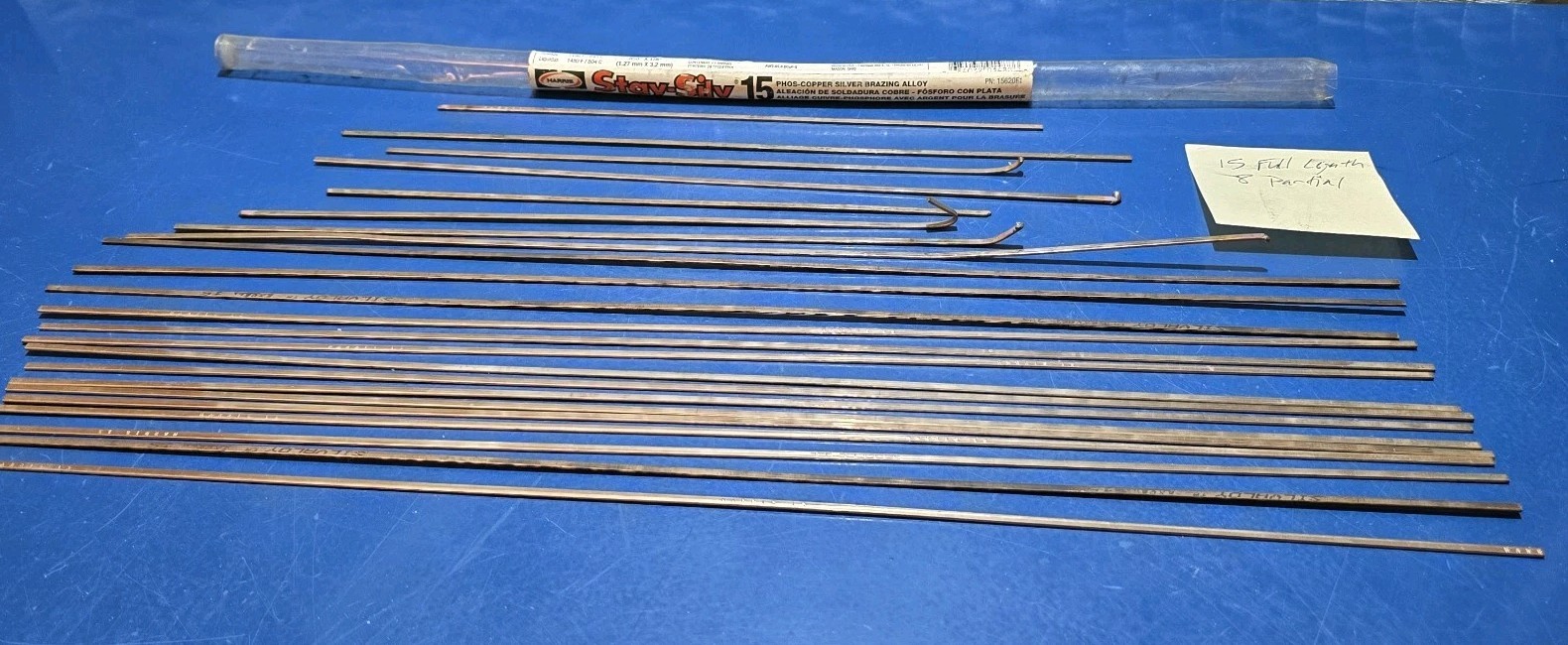 Harris Stay-Silv 15% Flat Brazing Rods .050” X 1/8”. 15 Full Sticks, 8 Partial.