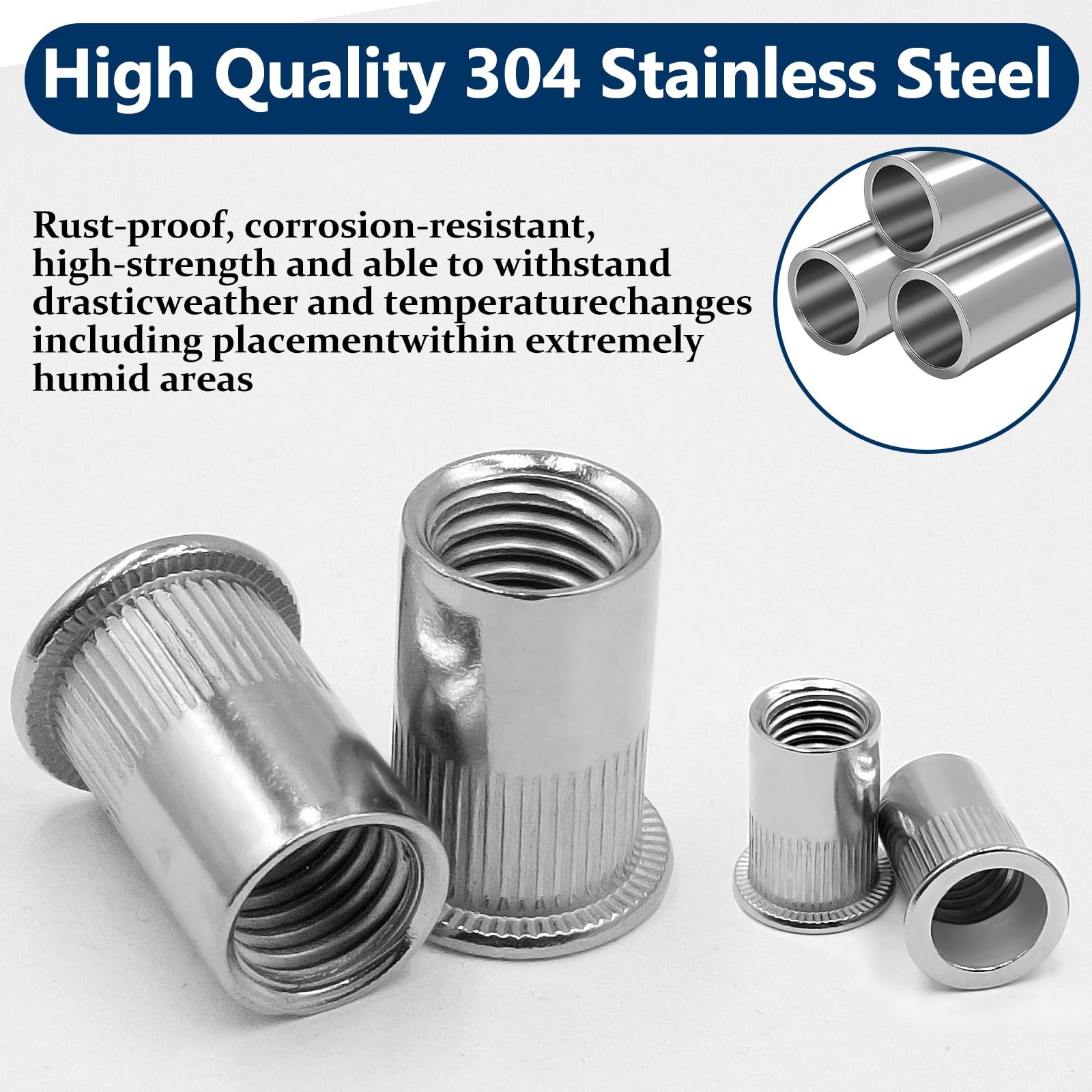 SAE Rivet Nut Assortment Kit220 Pcs,#832#1024 1/4″20 5/16″18 3/8″16 304 Stain…