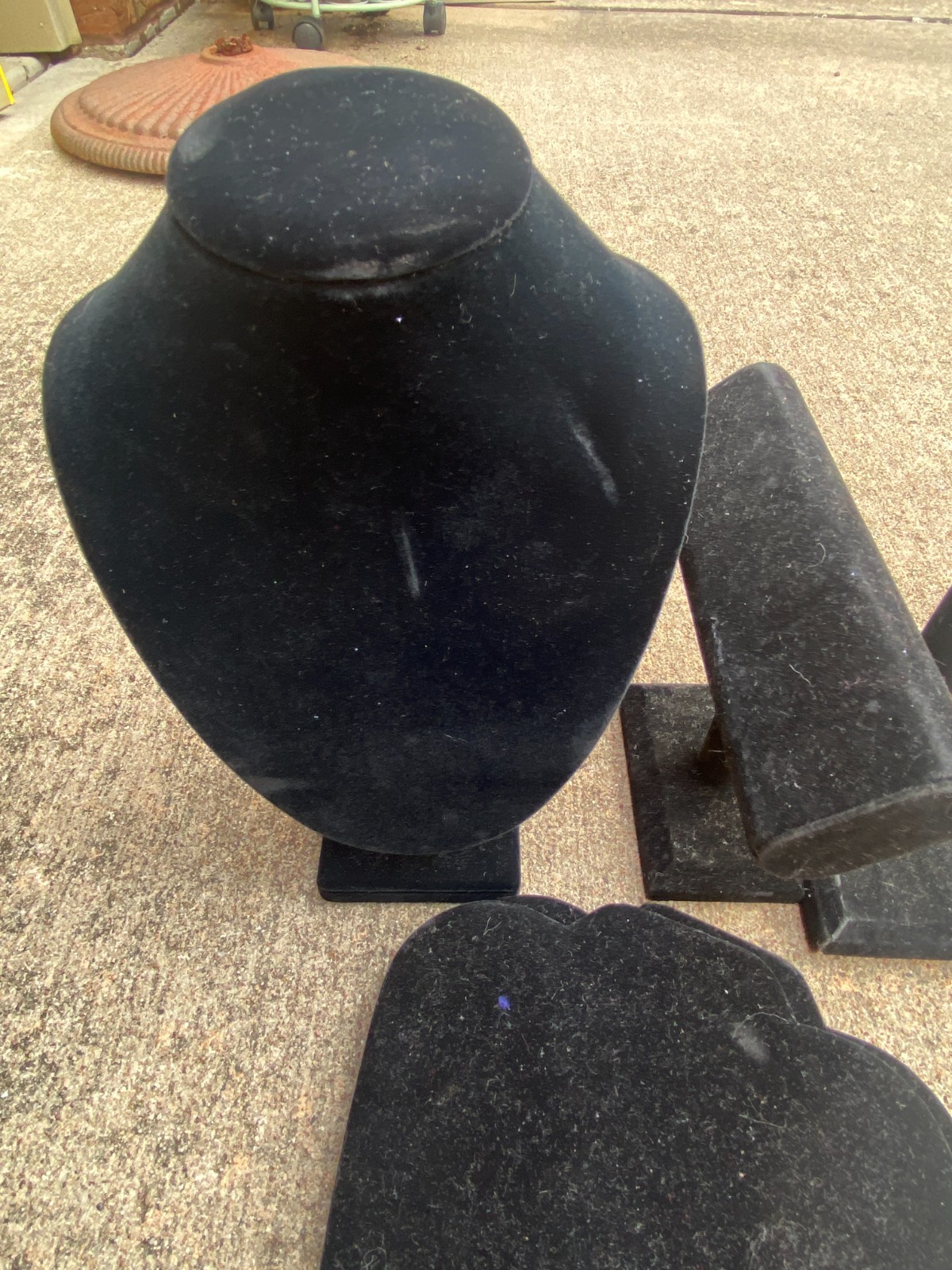 Jewelry Display Lot of 3 Busts, 1 Bracelet Stands, 1 Necklace Stand BlackVelvet
