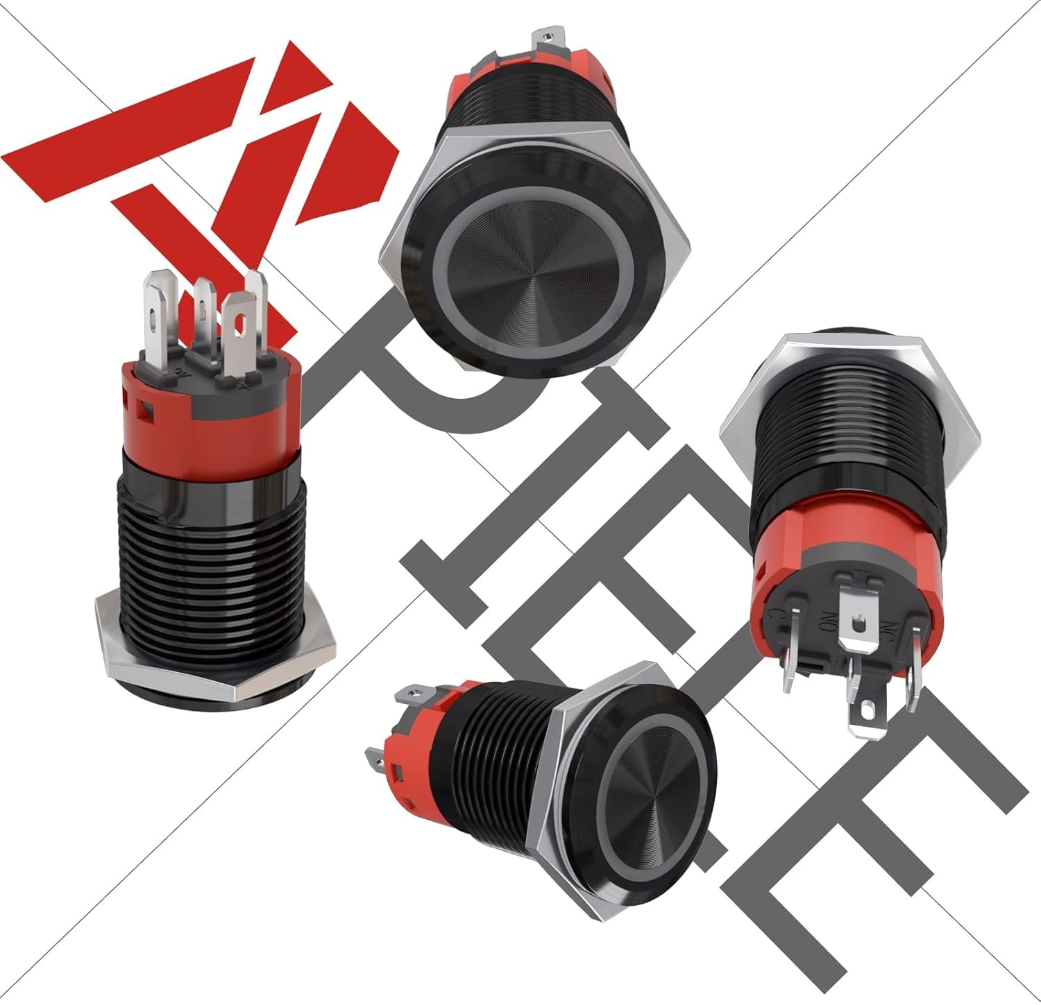 16mm Latching Push Button Switch 12V DC On Off Black Shell with LED Angel Eye