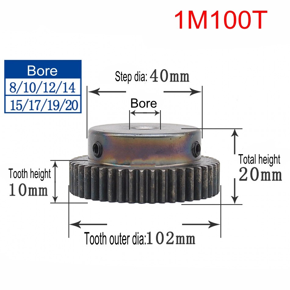 45# Steel Motor Transmission Gear 1 Mod Pinion Gear 10T-150T Spur Gear With Step