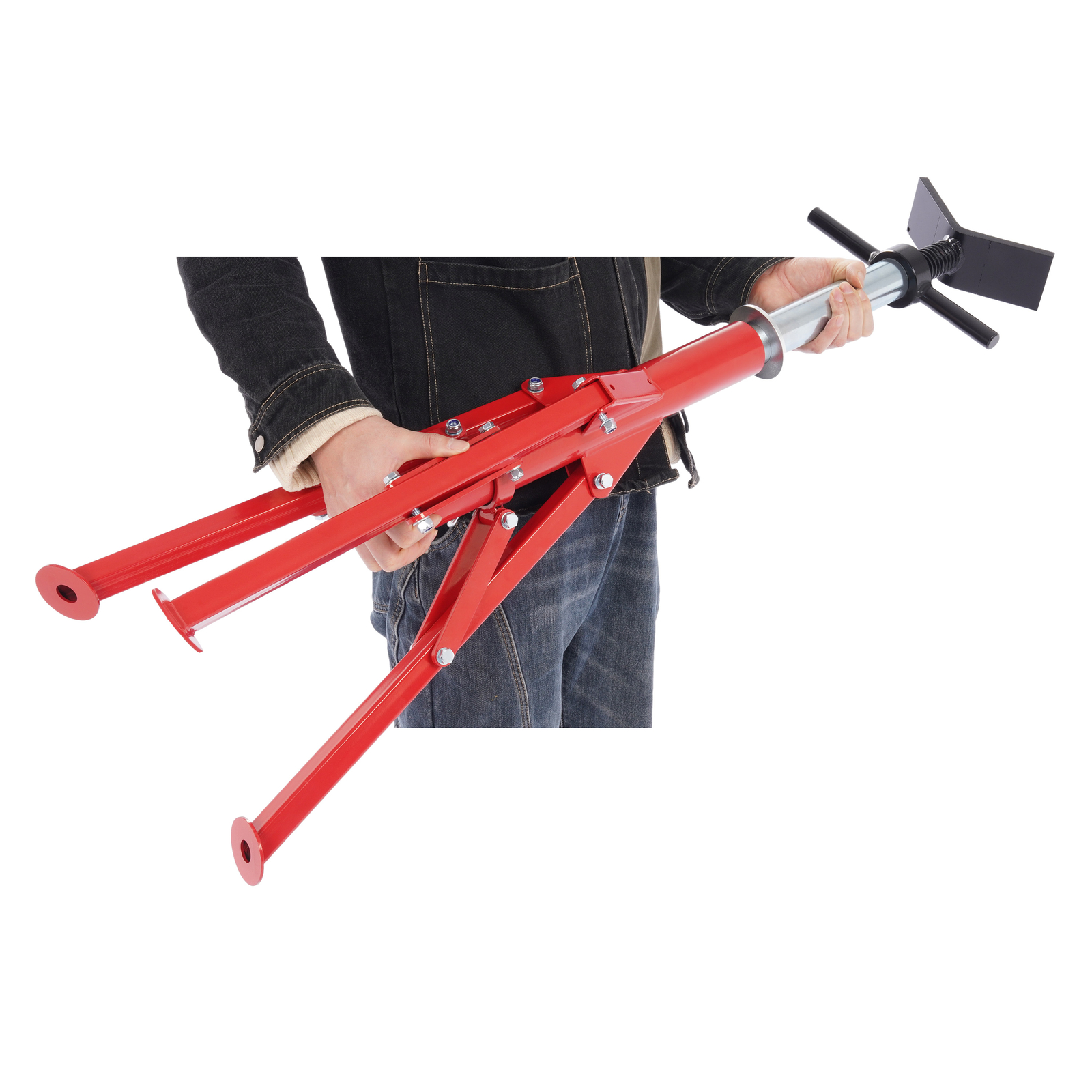 V-Head Pipe Stand Folding Tripod Jack 28″-52″ Height 12″ Pipe 2500LB Steel Red