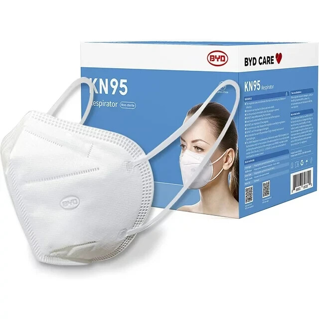 BYD CARE KN95 Respirator, 50 Pieces, Breathable & Comfortable Foldable Safety