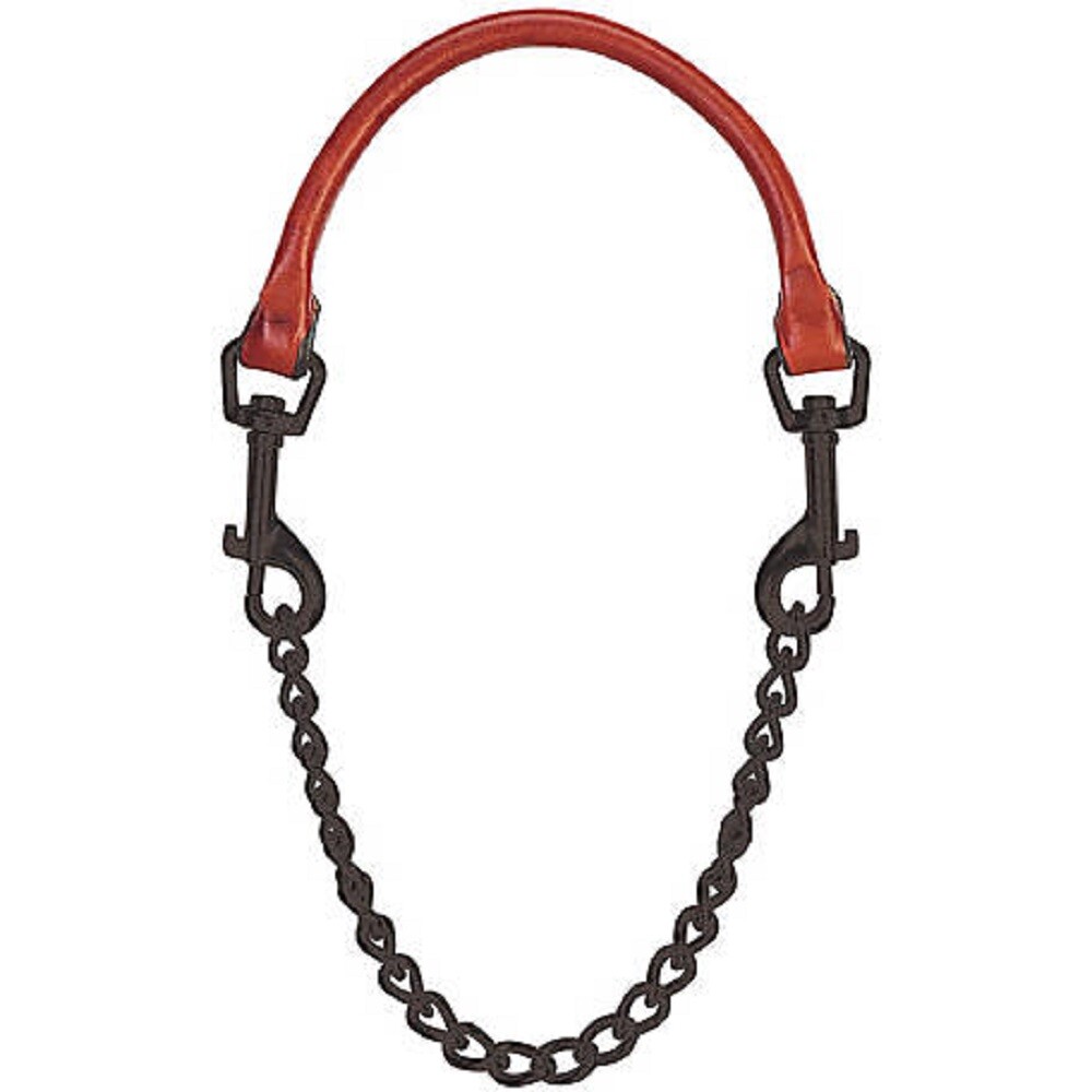 Adjustable Weaver Livestock LEATHER & CHAIN GOAT COLLAR 24″ w/ Rolled handle