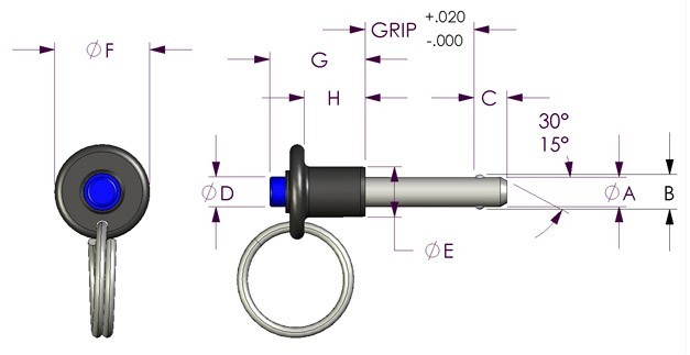 3/8″ Shank x 2″ Grip Length T Hdl Stainless Steel Quick Release Pin Avibank USA
