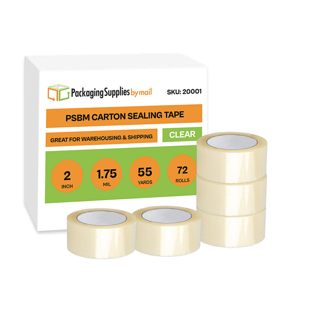 72 Rolls Carton Sealing Clear Packing Tape Box Shipping – 1.75 mil 2″ x 55 Yards