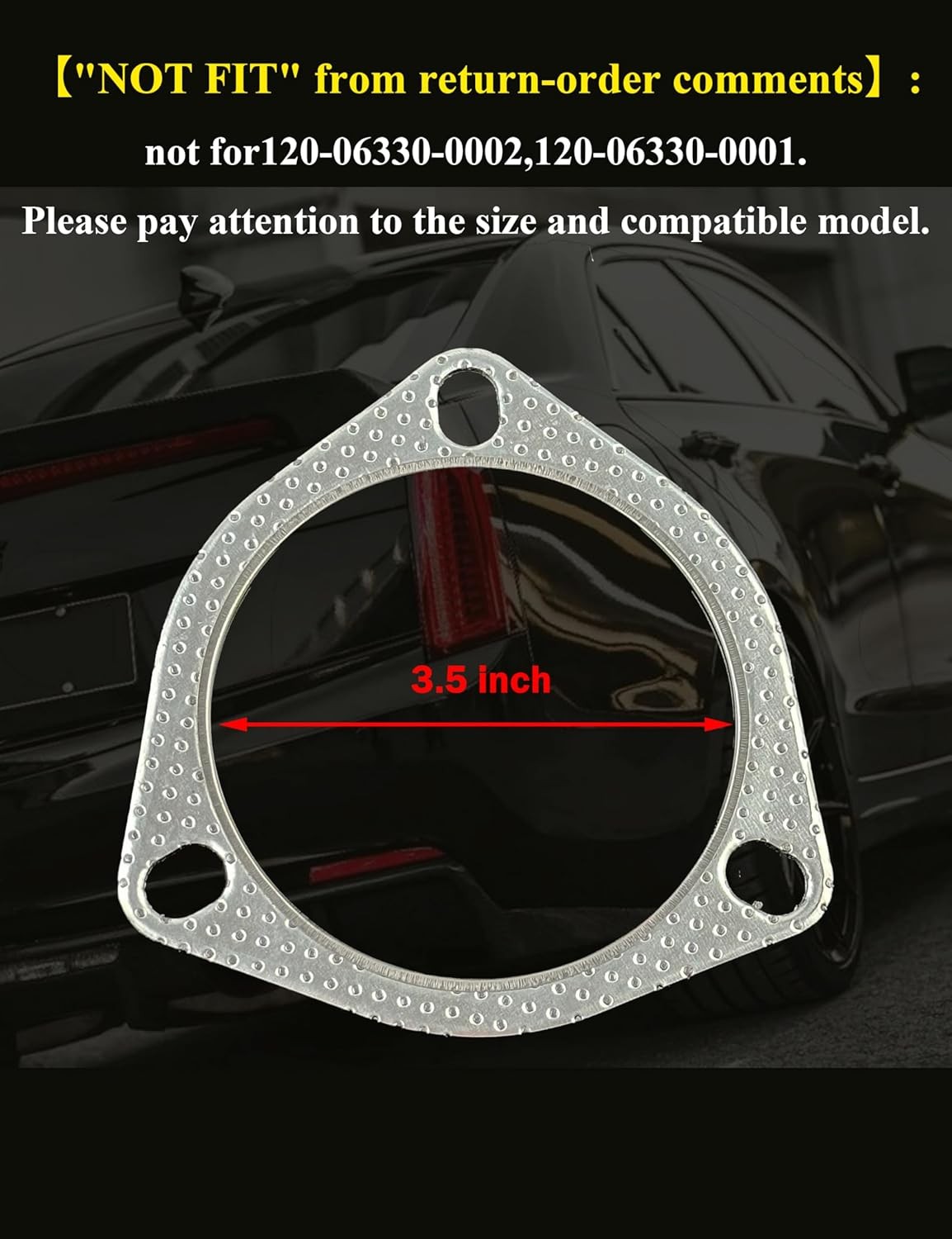 3.5in 3-Bolt Exhaust Gasket w/Fire Ring High-Temp Muffler Ga Size: 3.5”-3 Bolt