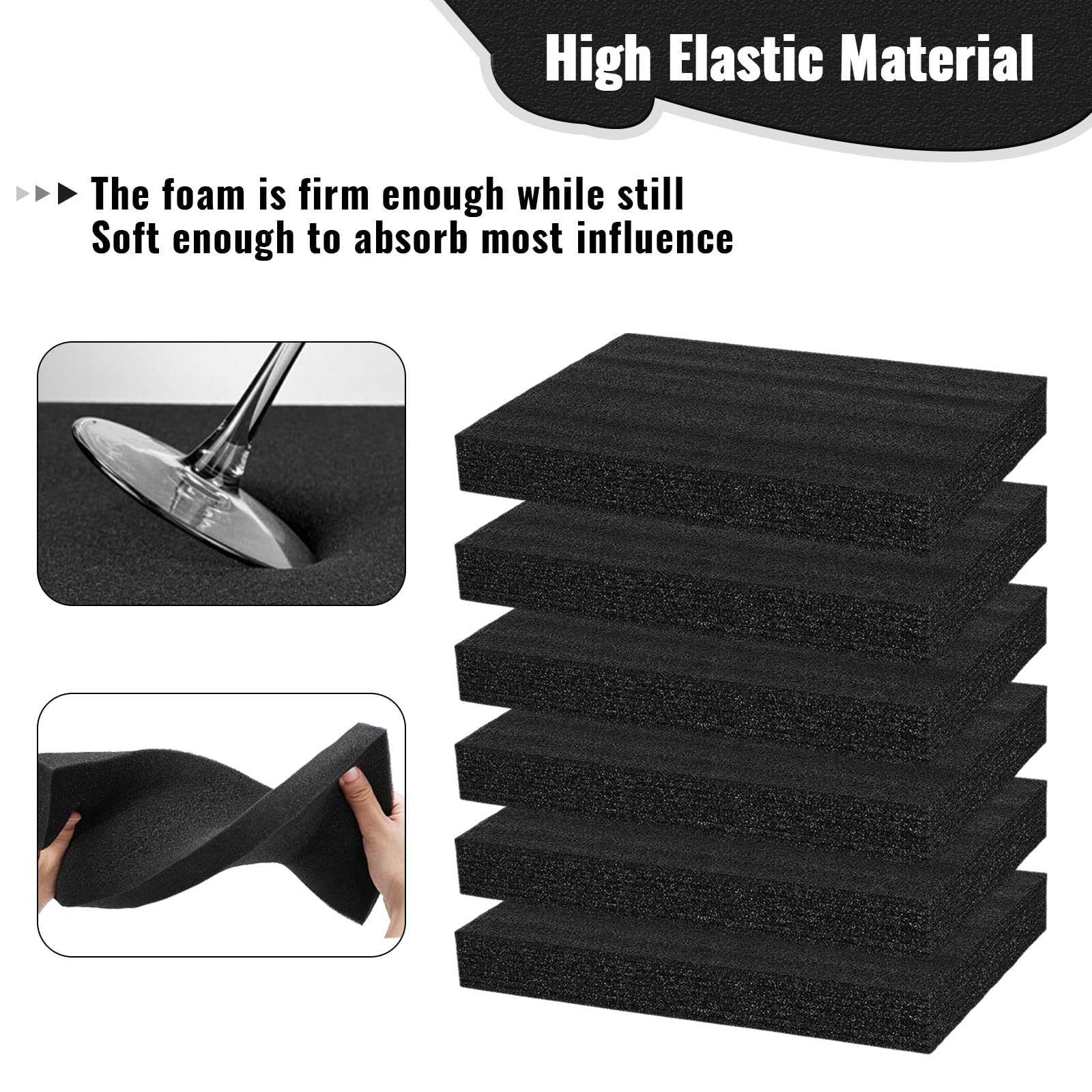 6 PCS 16x12x2 Inch Polyurethane Foam Inserts Cases Packing Black Craft
