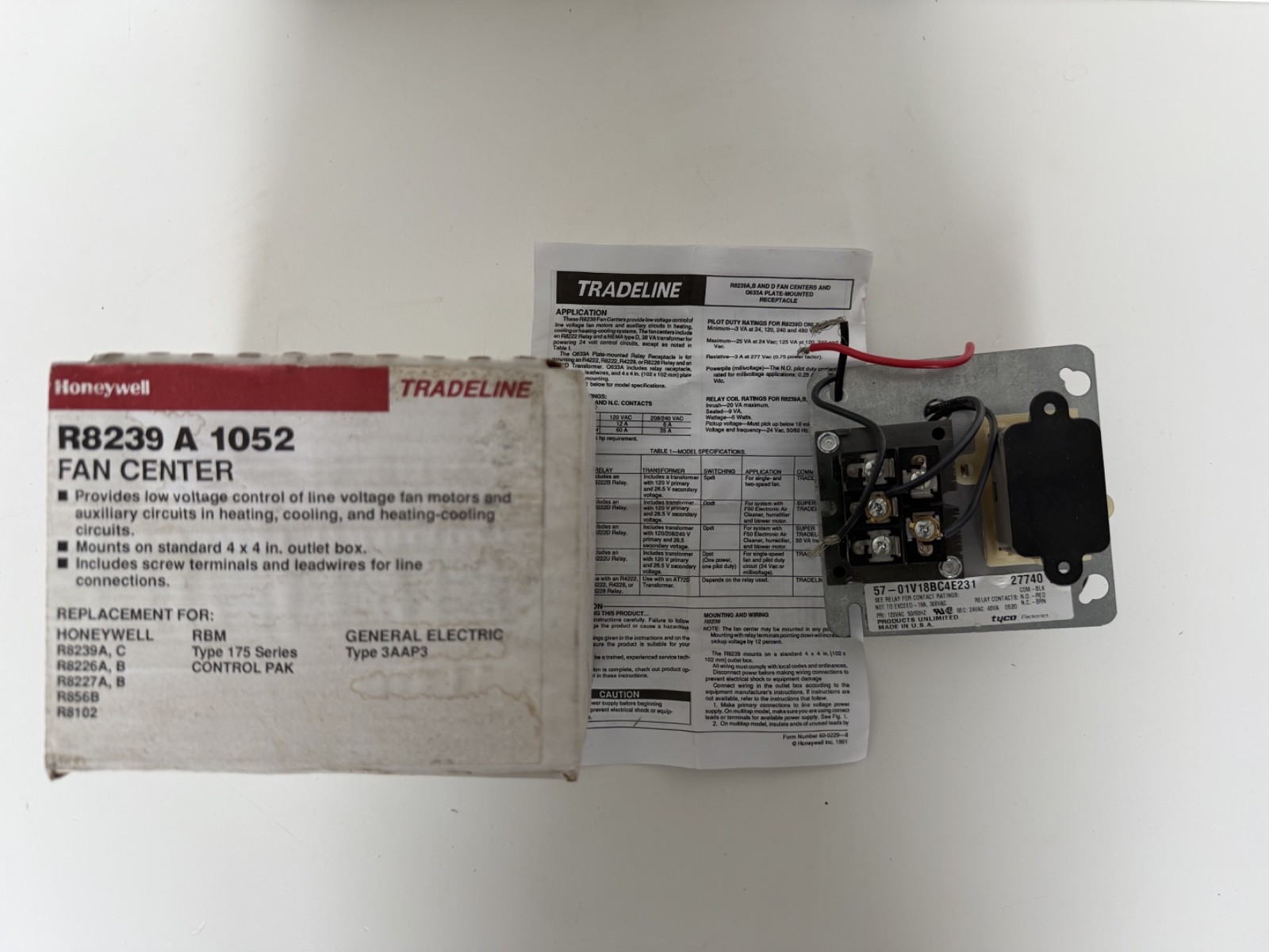 HONEYWELL R8239 A 1052 TYCO TRADELINE FAN CENTER NEW