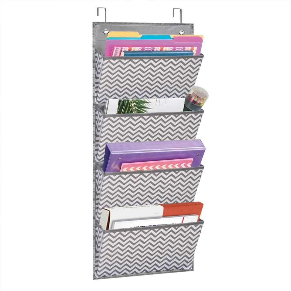 Wall Mount/Over Door File Hanging Storage Organizer – 4 Large Document Organi…