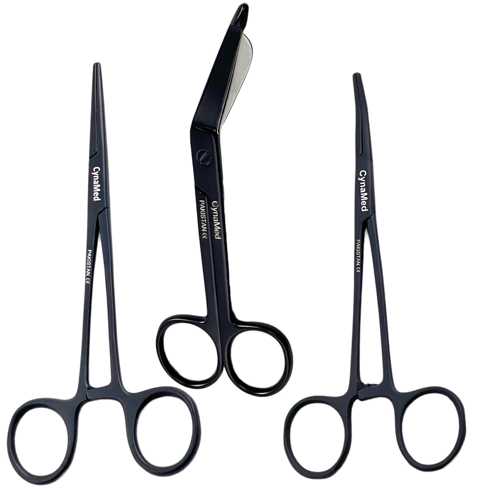 BLACK Hemostats Forceps Straight And Curved 5.5″ & Lister Bandage Scissors 5.5