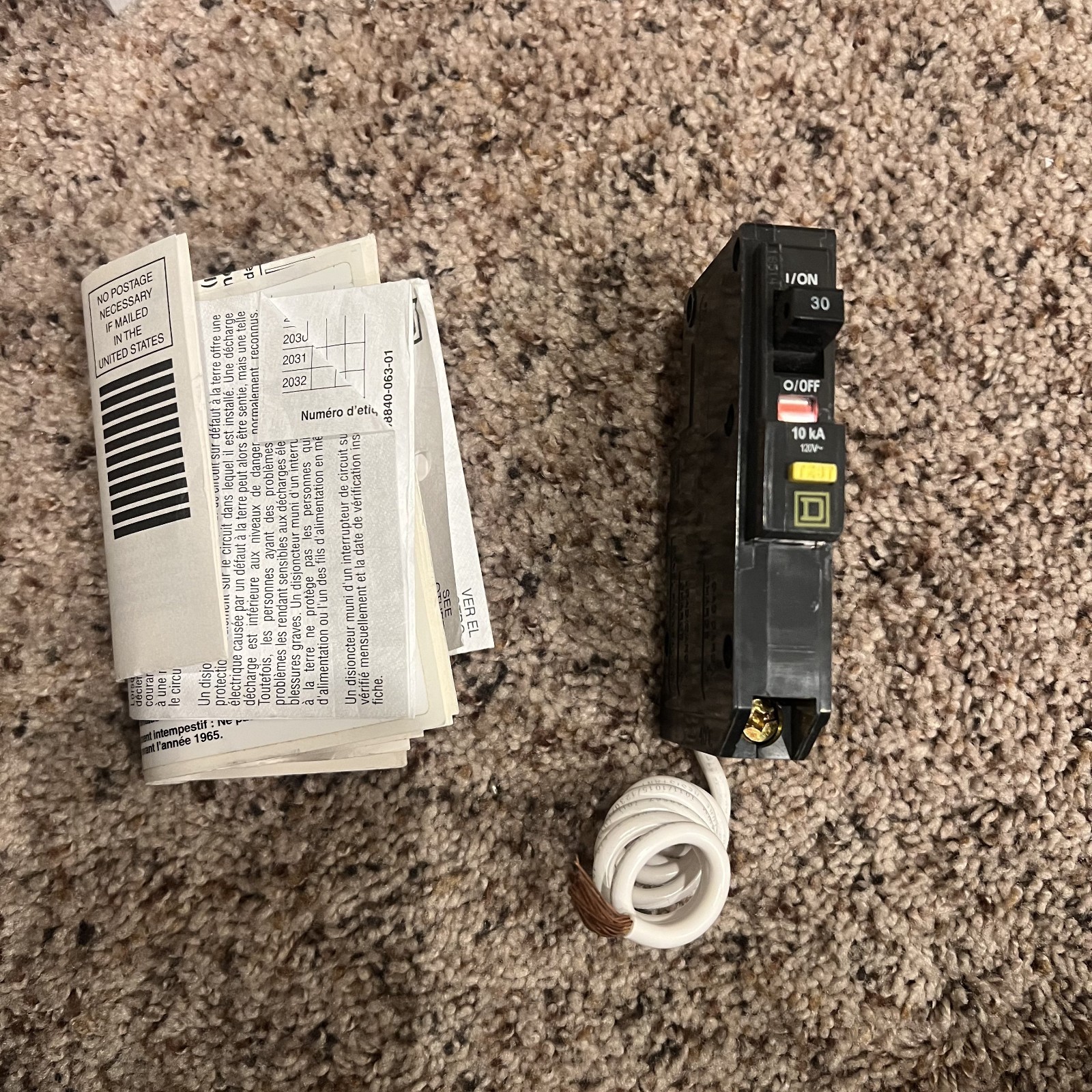 SQUARE D QO130GFI CIRCUIT BREAKER & GROUND FAULT INTERRUPTER 120V 60 HZ