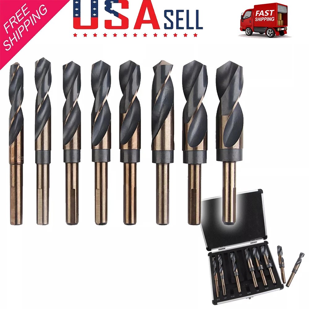 8 pc Jumbo Silver and deming Industrial Cobalt drill bit set 1/2″ Reduced Shank