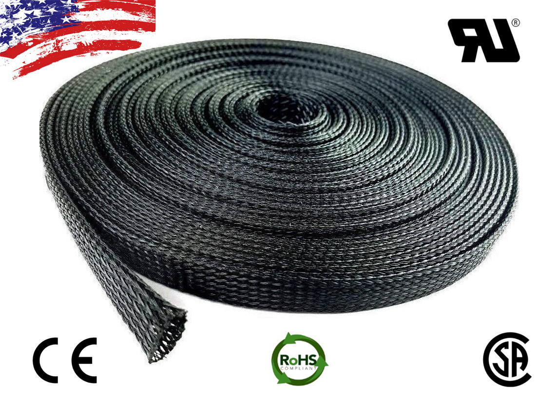 100 FT 1/2″ Black Expandable Wire Cable Sleeving Sheathing Braided Loom Tubing
