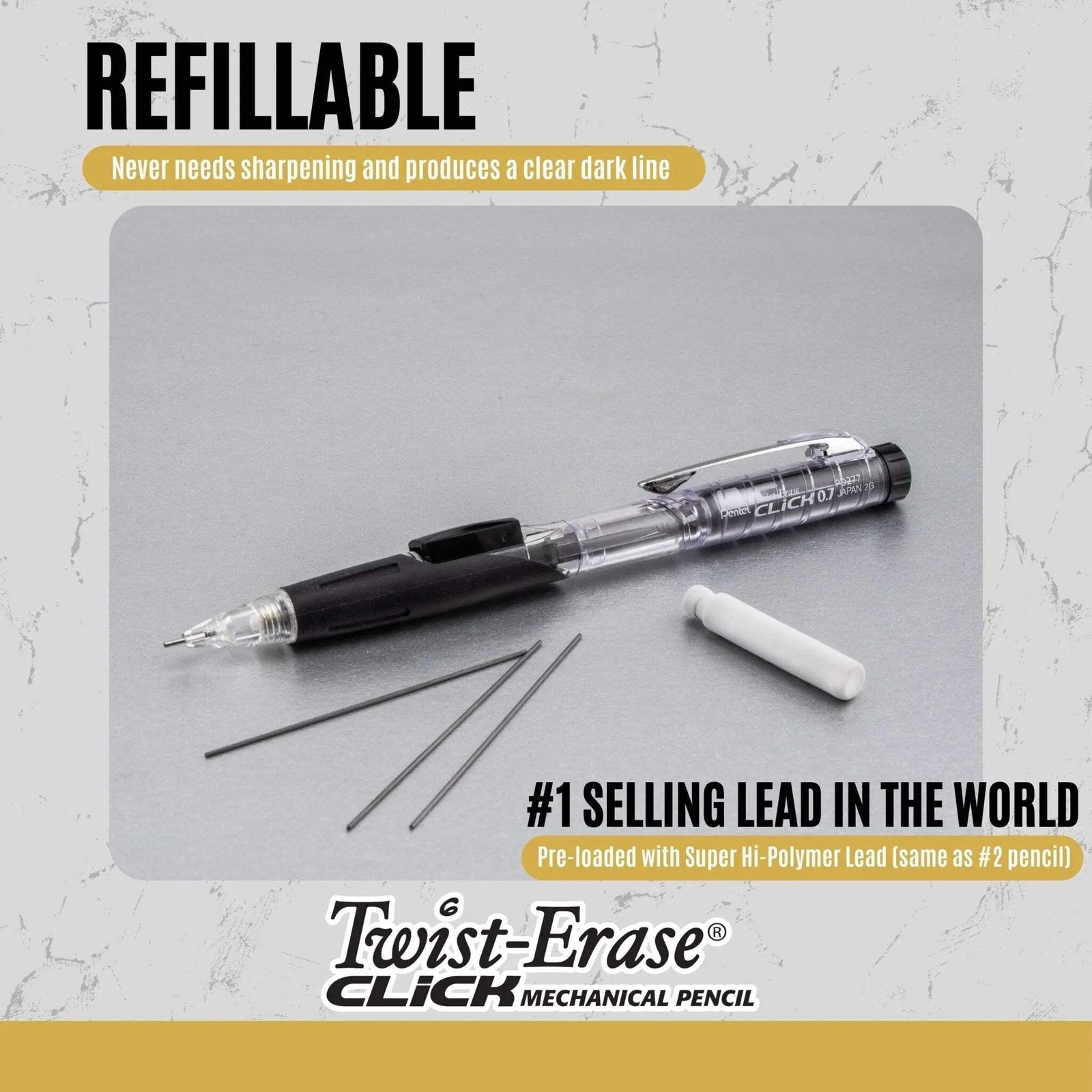 Pentel Twist-Erase CLICK Mechanical Pencil available in 0.5mm, 0.7mm, 0.9mm