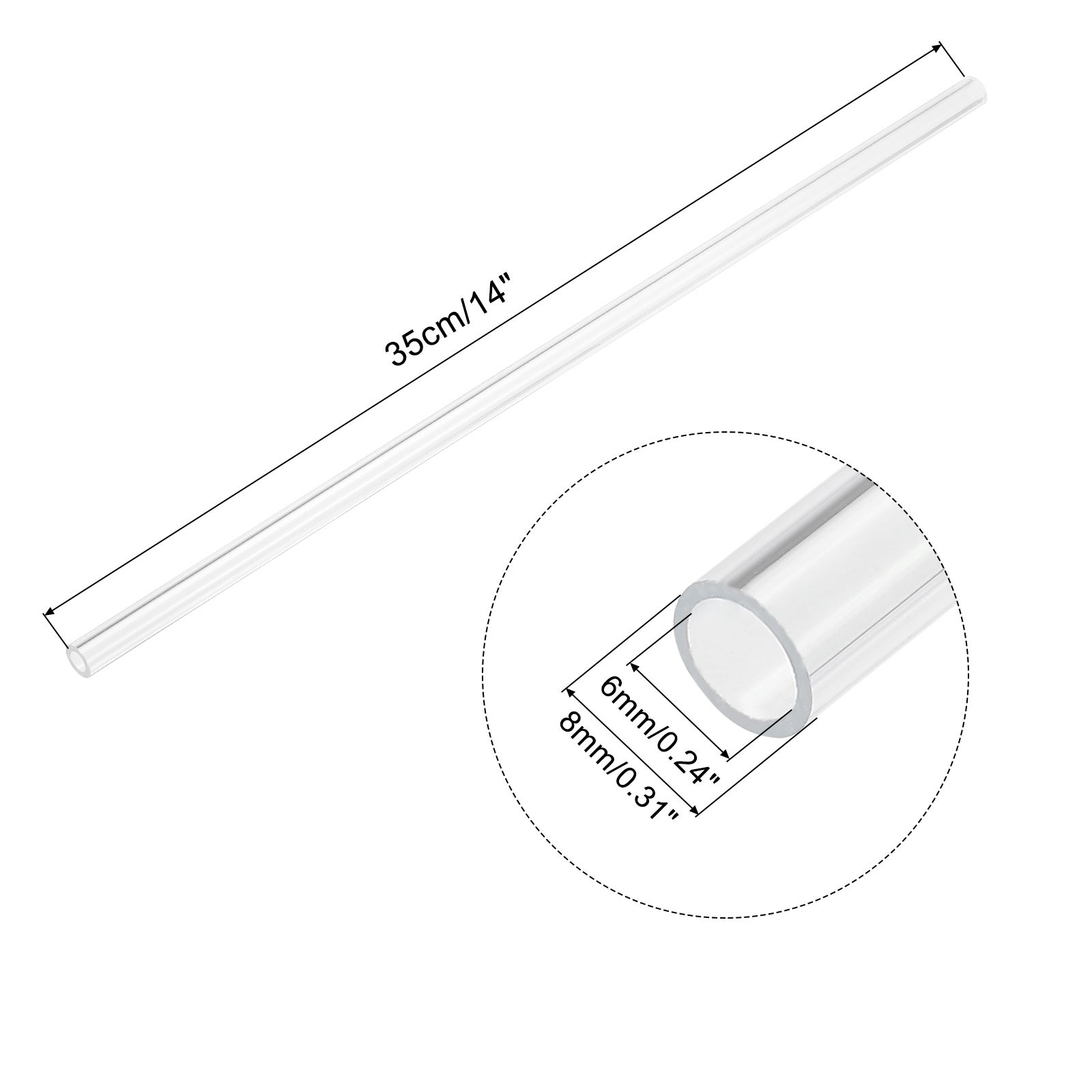 4pcs Acrylic Pipe Clear Rigid Round Tube 6mm ID 8mm OD 14″