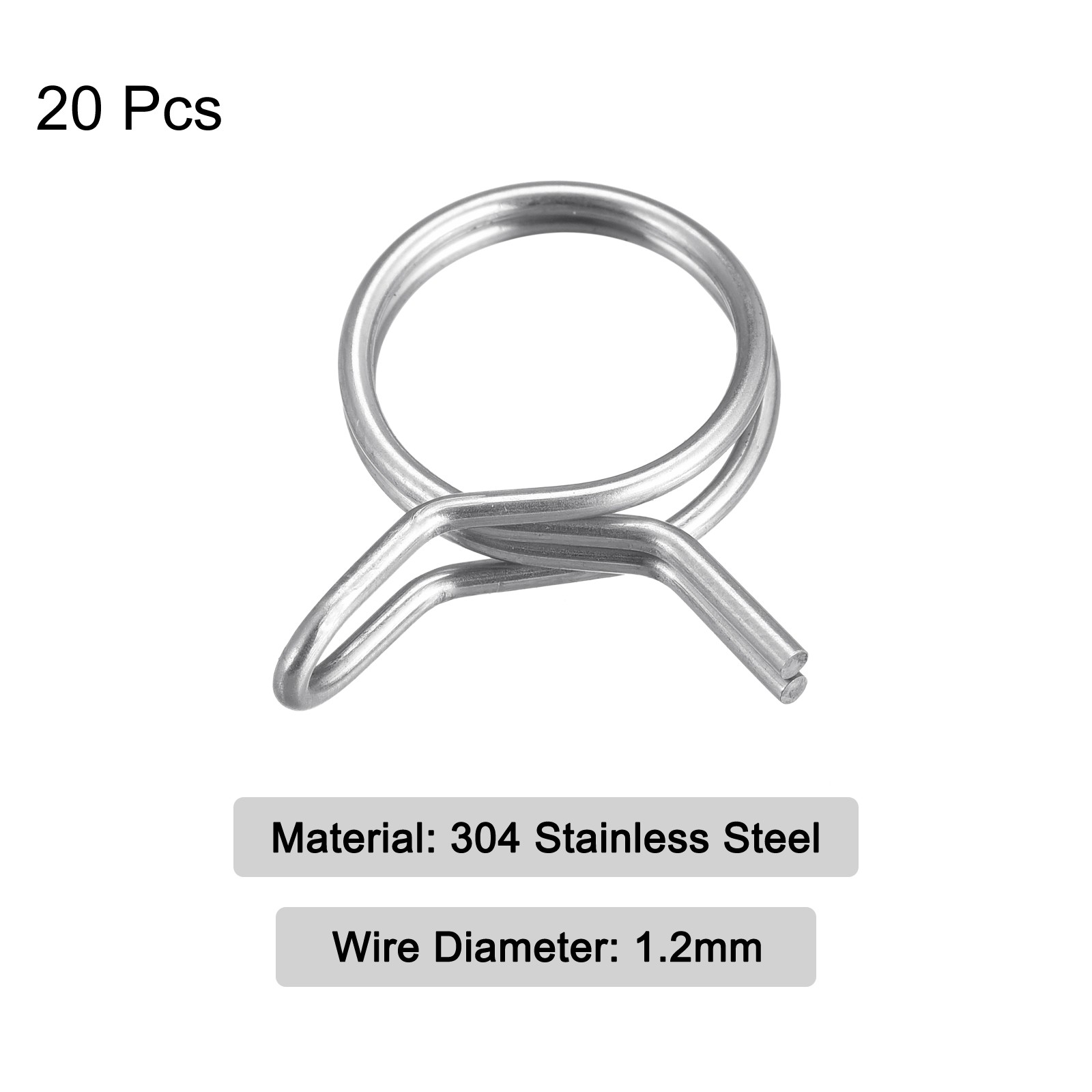 20pcs Double Wire Spring Hose Clamp 304 Stainless Steel 12mm Spring Clips