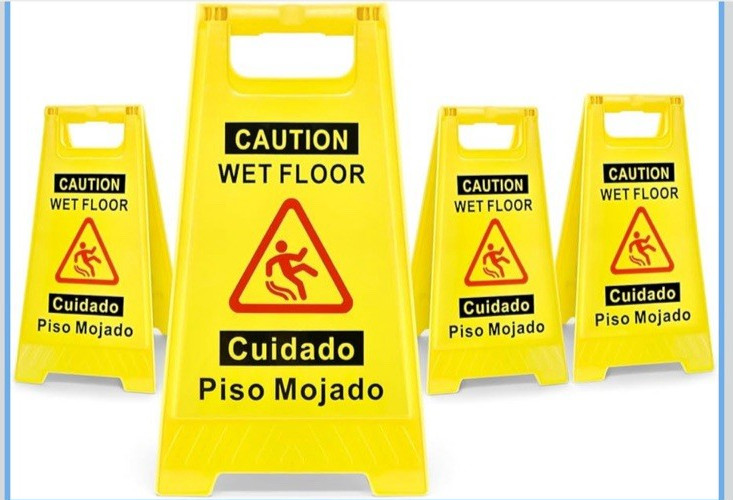 4-Pack Caution Wet Floor Sign 17.5″ Height Bright Yellow Double-Sided Folding