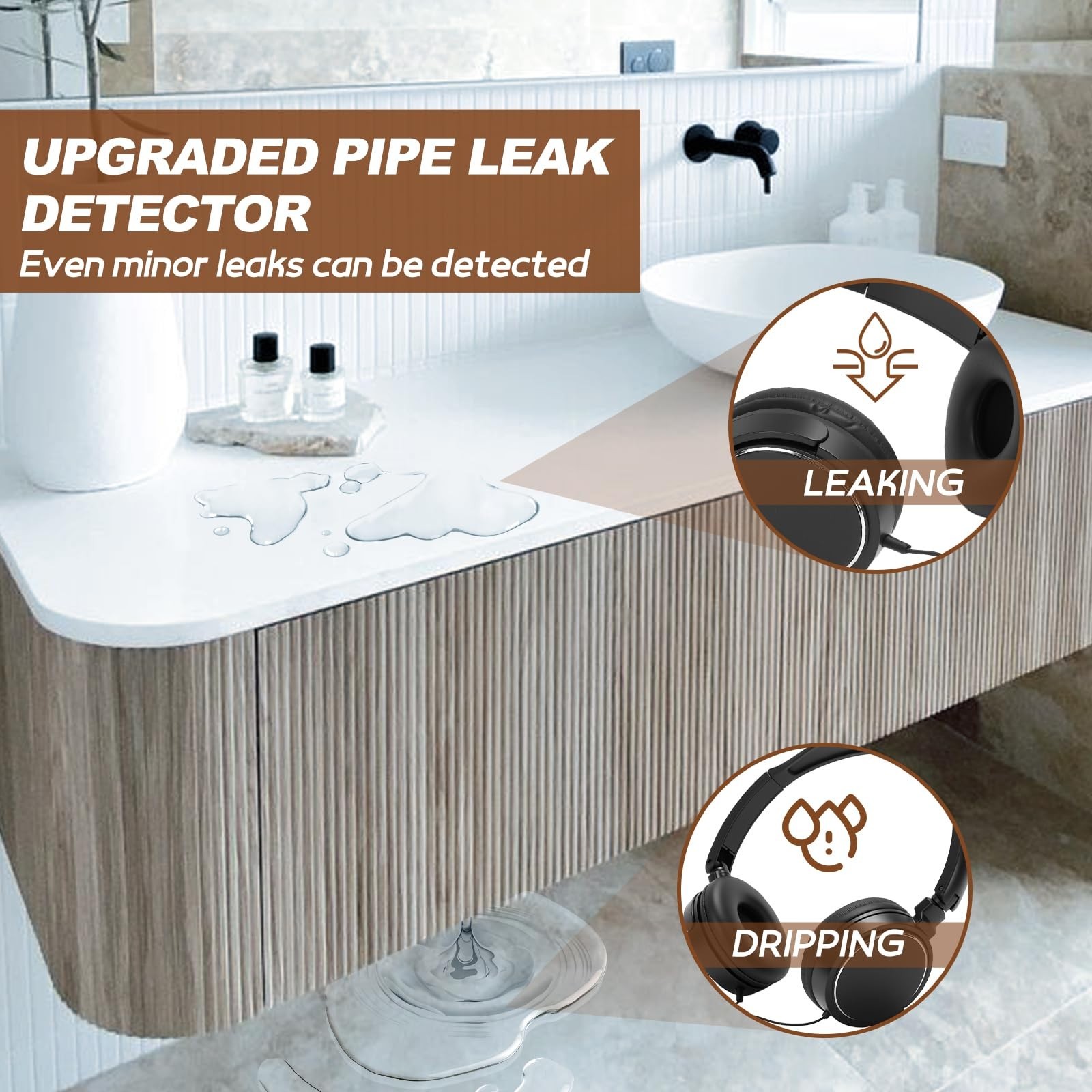Underground Water Leak Detector Kit with 2 Probes, 70db Sound Amplification, Pip