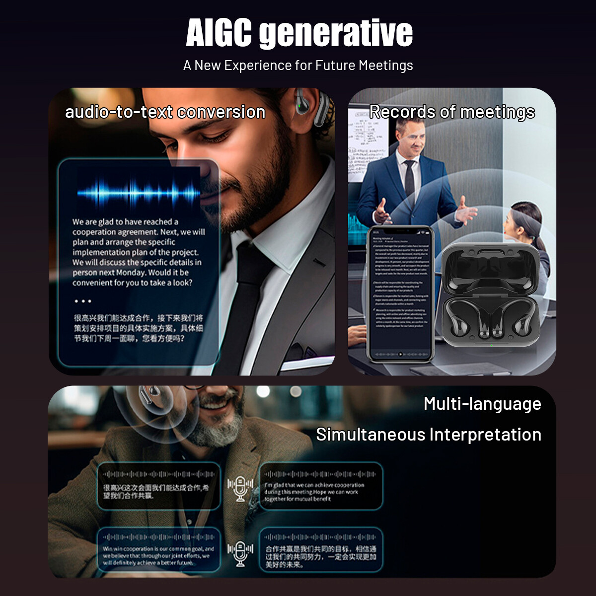 155 Language Smart Translator Earbuds Wireless Bluetooth 5.3 Headphones New