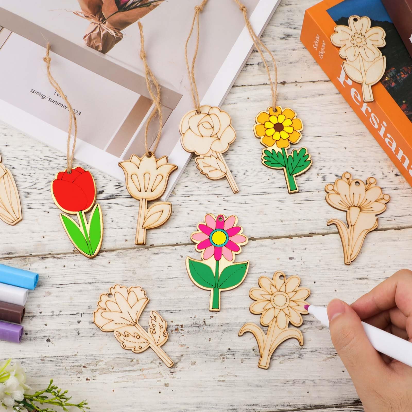 48pcs Unfinished Wood Spring Flowers Cut Outs, Kids’ M, as the picture shows