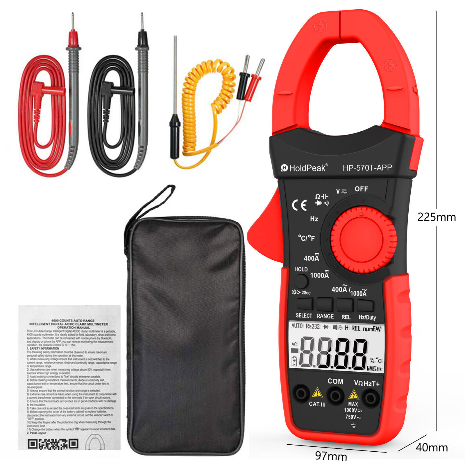 Digital Clamp Meter Multimeter AC DC Current 4000 Counts Volt Amp Ohm Tester APP