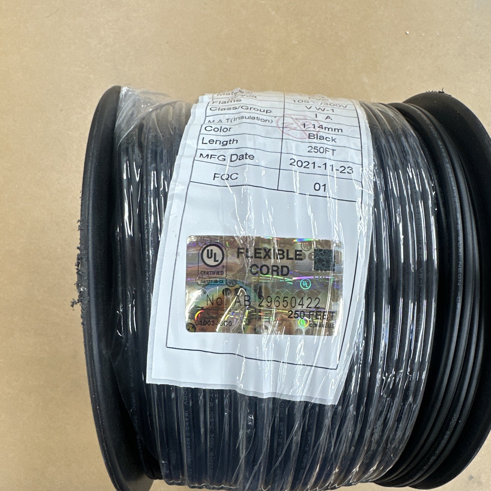 GFQHF SPT-2 18AWG 2C Stranded Copper PVC Wire Black 250ft 300V