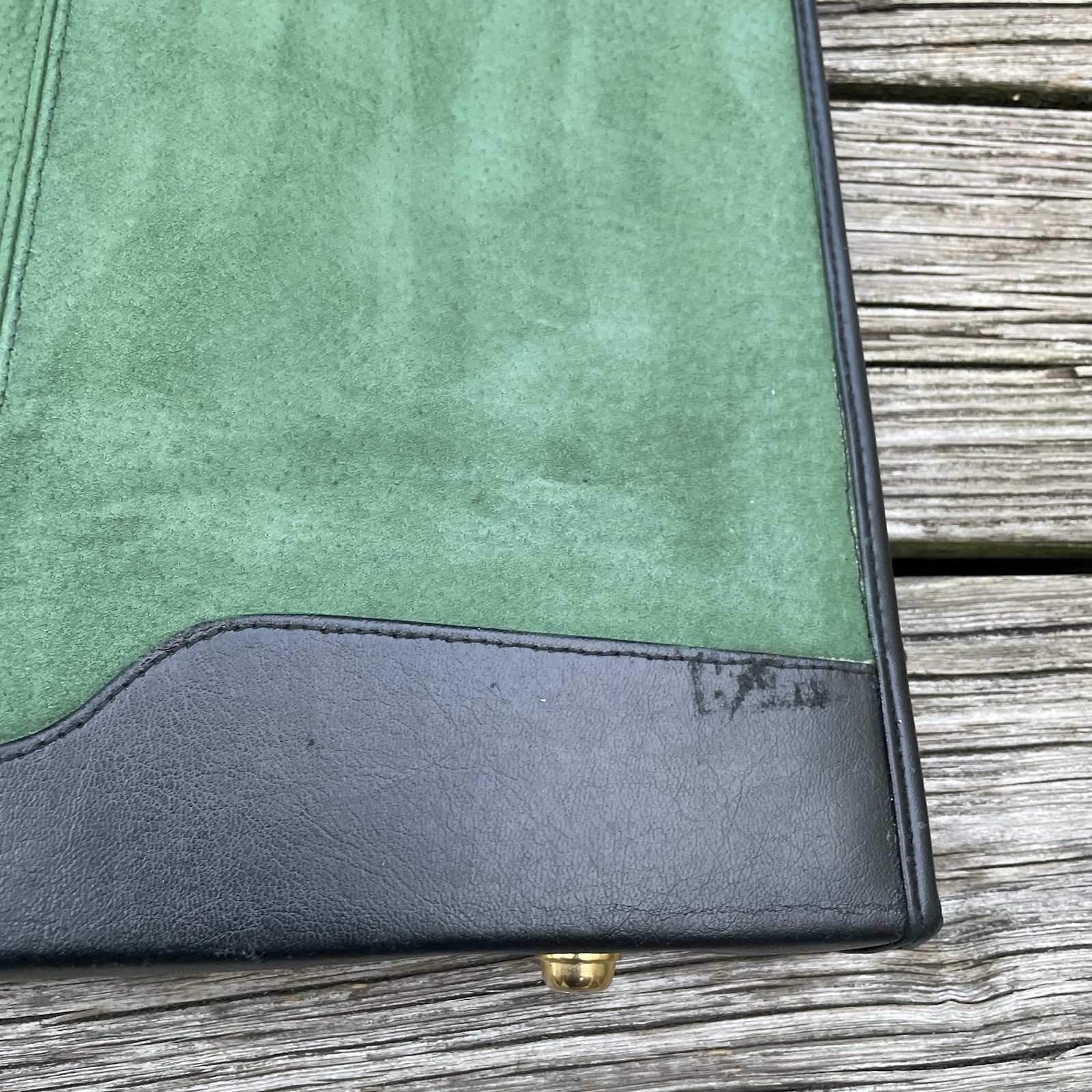 VTG Leather Art Portfolio Binder Green Suede Zipper Handle Spiral Binder NEW