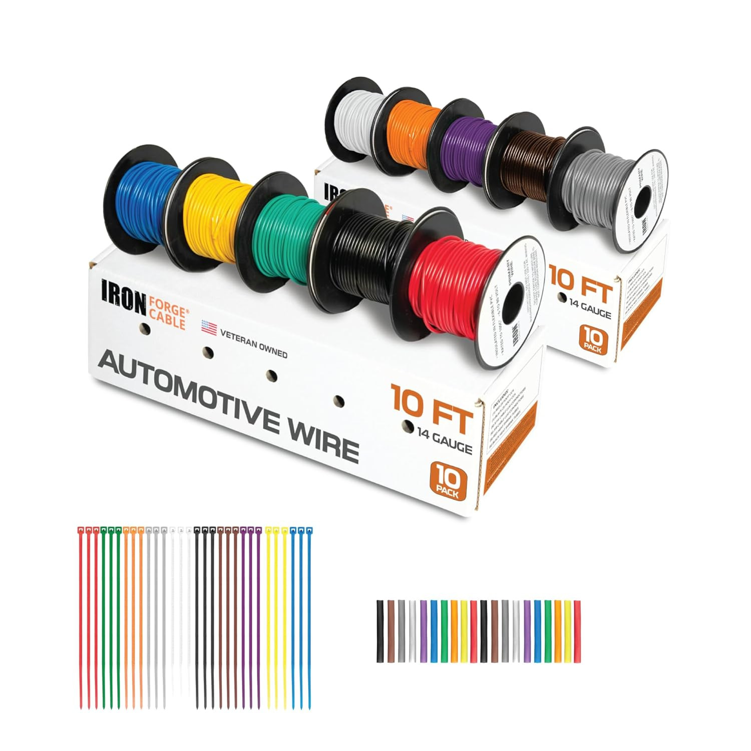 100 Ft 14 Gauge Wire – 10 Roll Assortment Pack Automotive Wiring Kit with Dispen