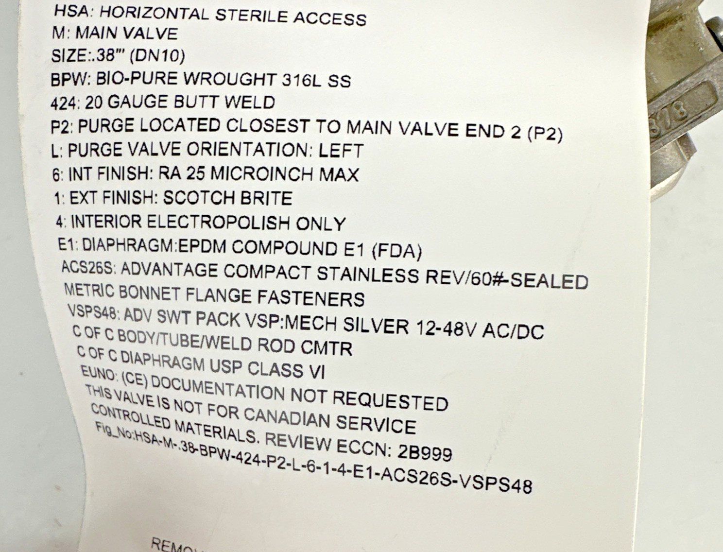 ITT Bio-Pure .38” Diaphragm Valve 316L SS Butt Weld EPDM NOS Medical Lab AXS26S