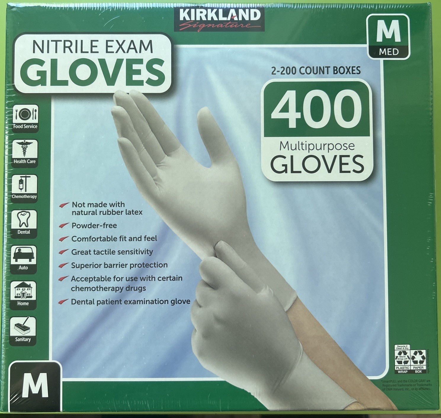 Kirkland Signature. Nitrile Exam Gloves, Medium. 400 Count