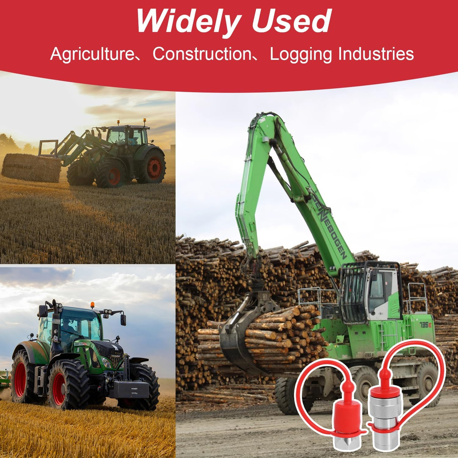 2Sets 1/2» Ag Hydraulic Quick Connect Couplers with Dust Caps, ISO 5675 Pioneer