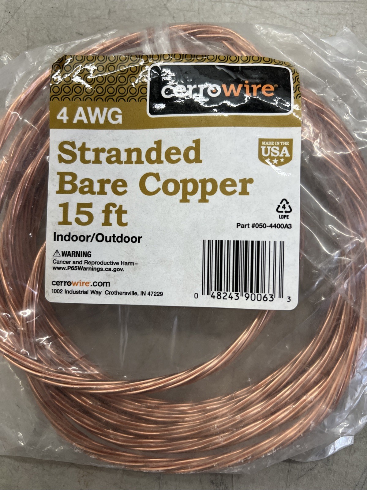 Cerrowire 15 ft. 4-Gauge Stranded SD Bare Copper Grounding Wire