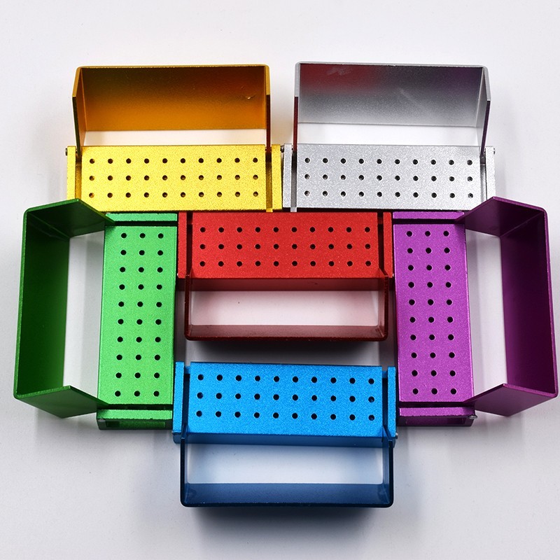 Dental FG Bur Burs Holder Block Disinfection Box Aluminium Autoclave 30 Holes