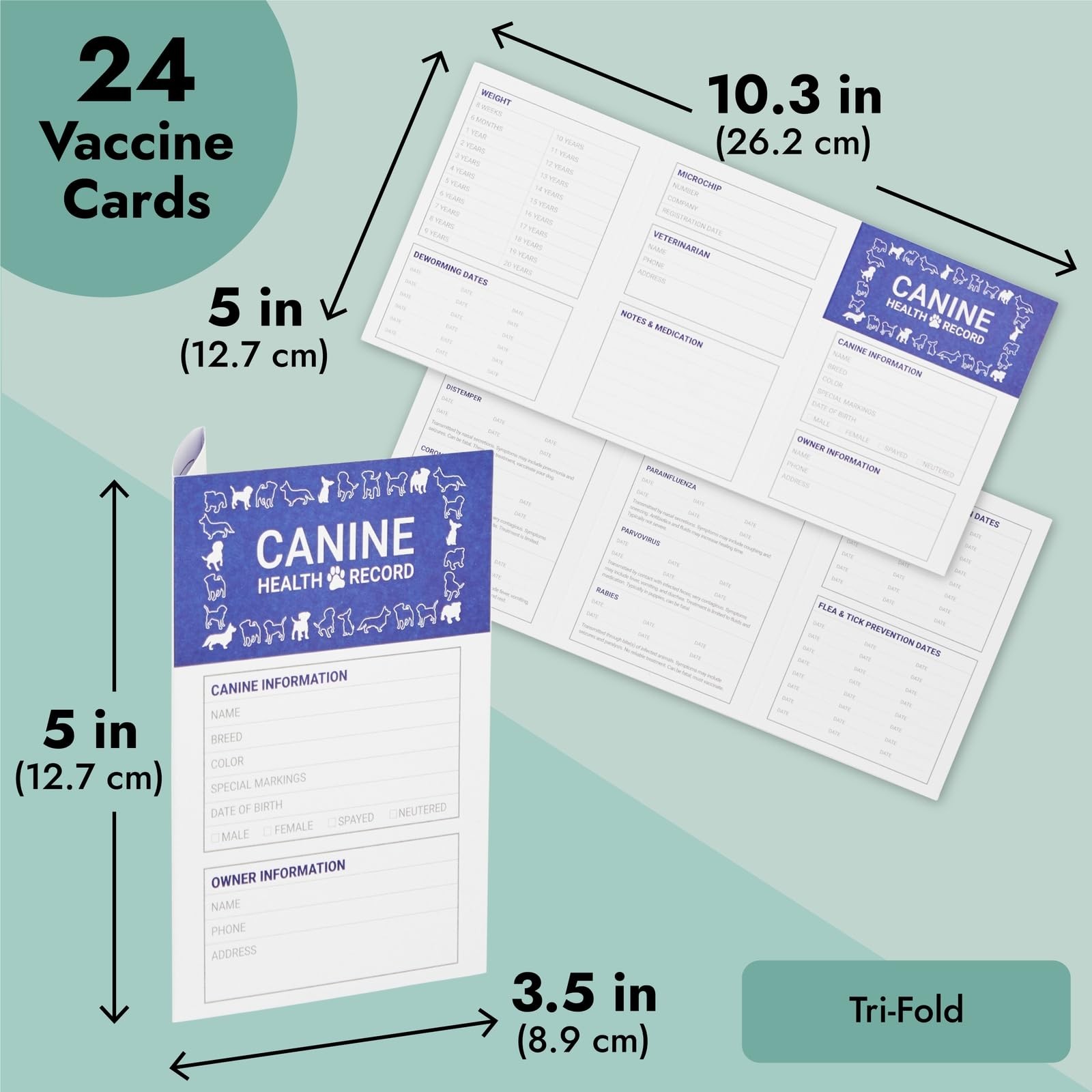 Juvale Puppy Record Card – Compact Portable Vaccination 24 Pack, White