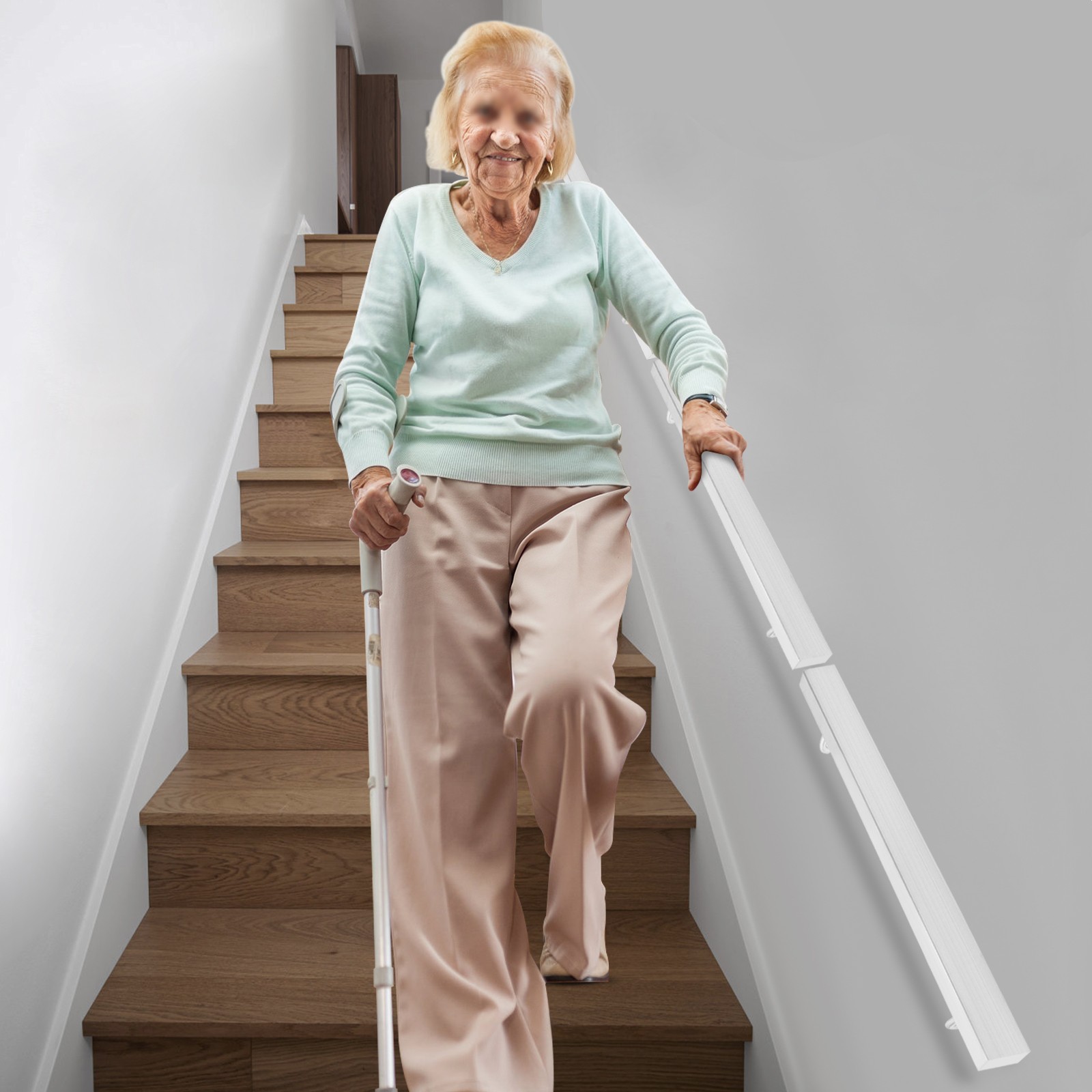 3.05M Stainless Stair Rail 101×9.8cm – Baking Paint Rectangle, Wall Mount