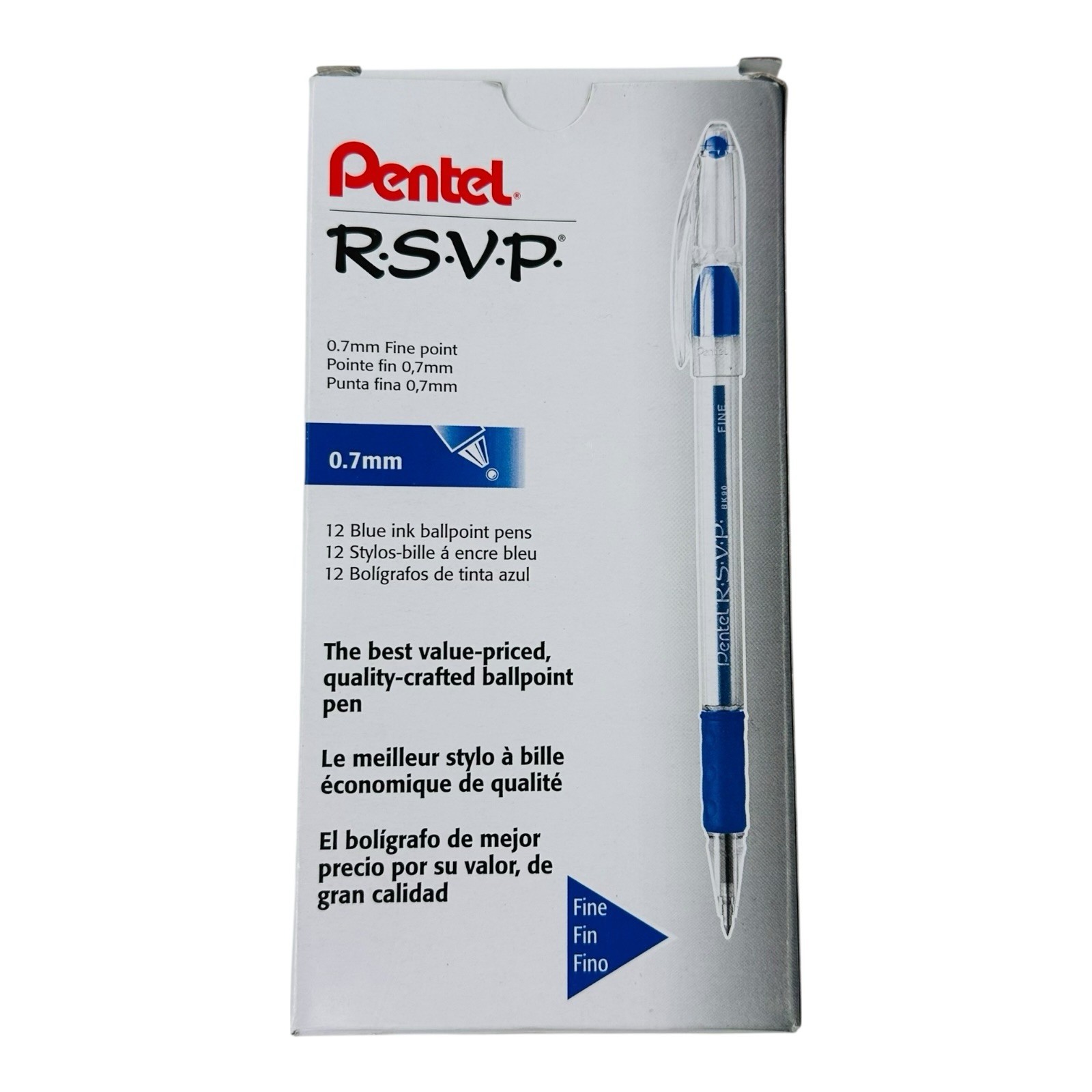 12 Pens Pentel RSVP Blue Ink Ballpoint Pens Stick Pen 0.7mm Fine Point