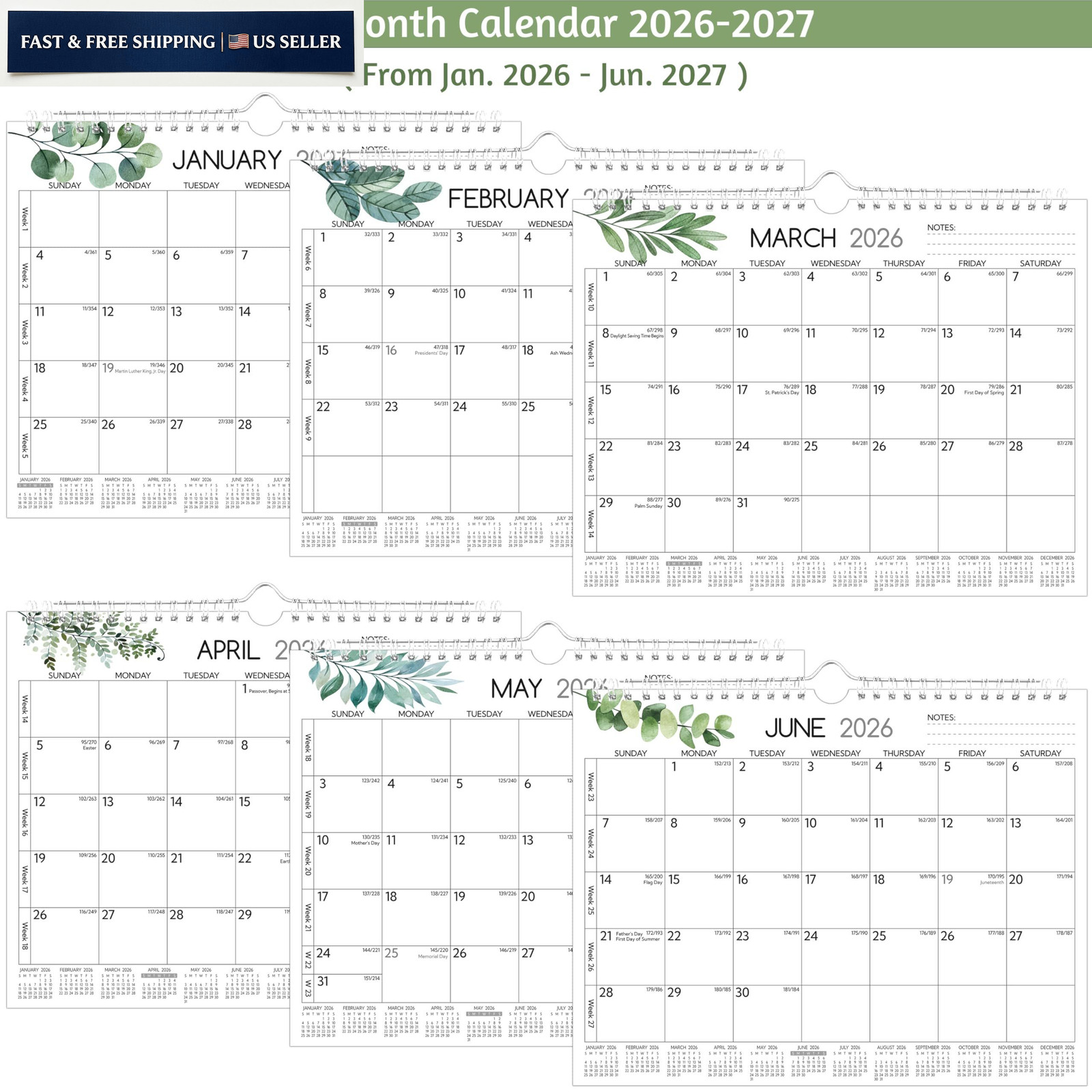 Wall Calendar 2026-2027 – Run Now to Jun 2027, 18 Monthly Calendar…