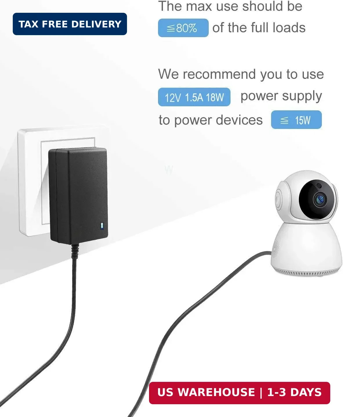 12V 1.5Amp DC Power Supply AC/DC Adapter 100-240 50/60Hz to 12 Volts Power Suppl