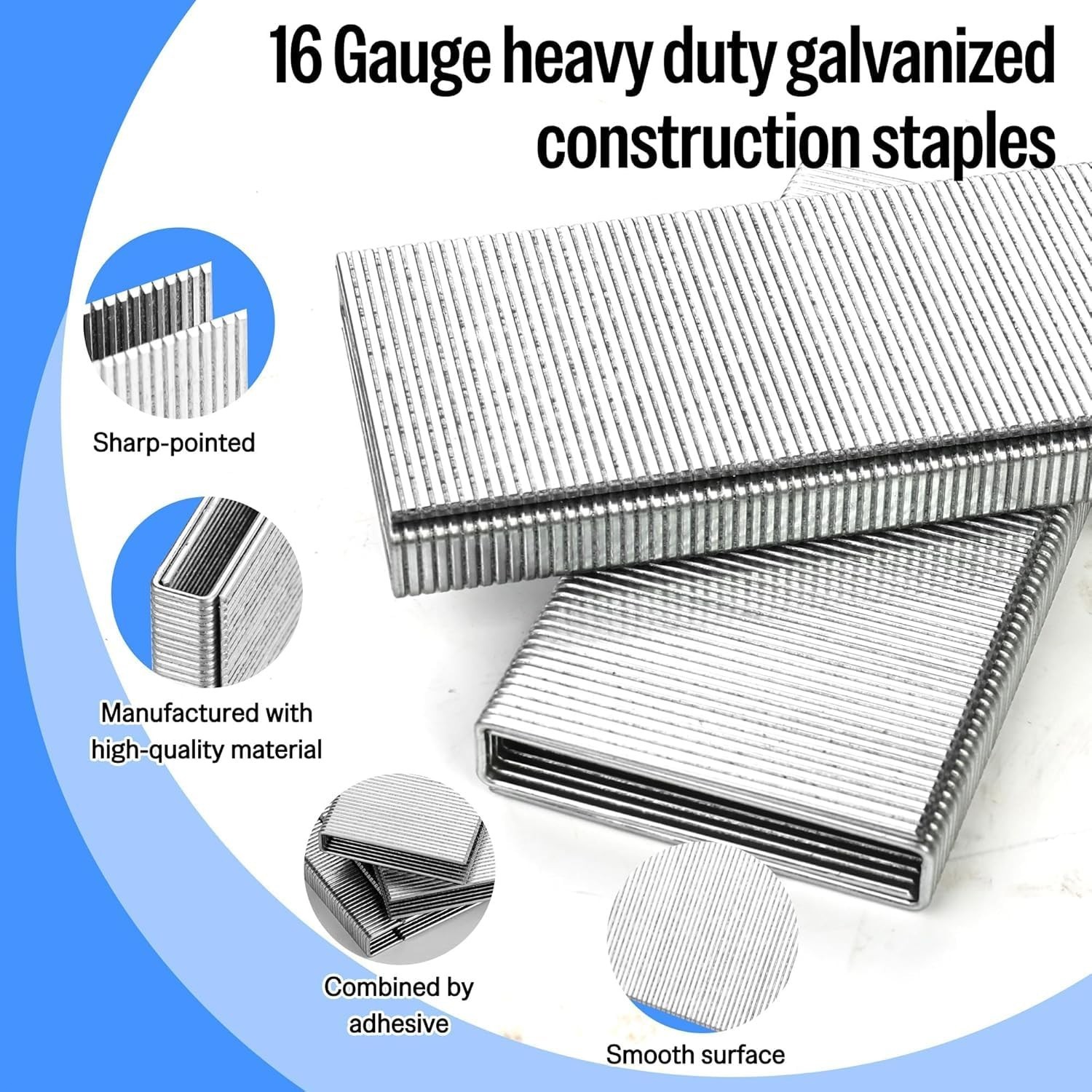 meite 16 Gauge 7/16-Inch Crown Staples Galvanized Heavy-Duty N-Style Staples