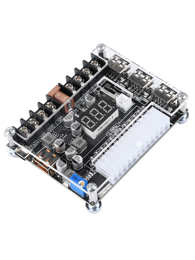 20/24Pin ATX Power Supply Breakout Board Adjustable Voltage Module + Case New