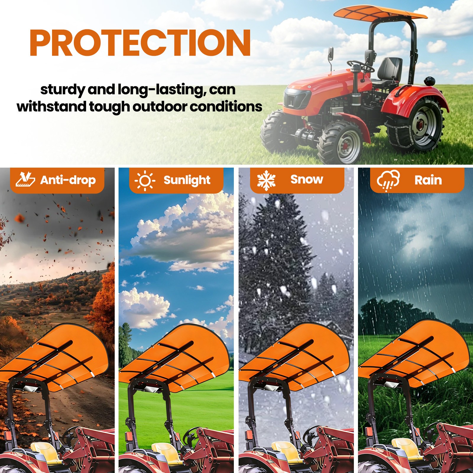 Tractor Canopy For Tractors Mowers ROPS Replace for Tuff Top 52″x52″ Orange