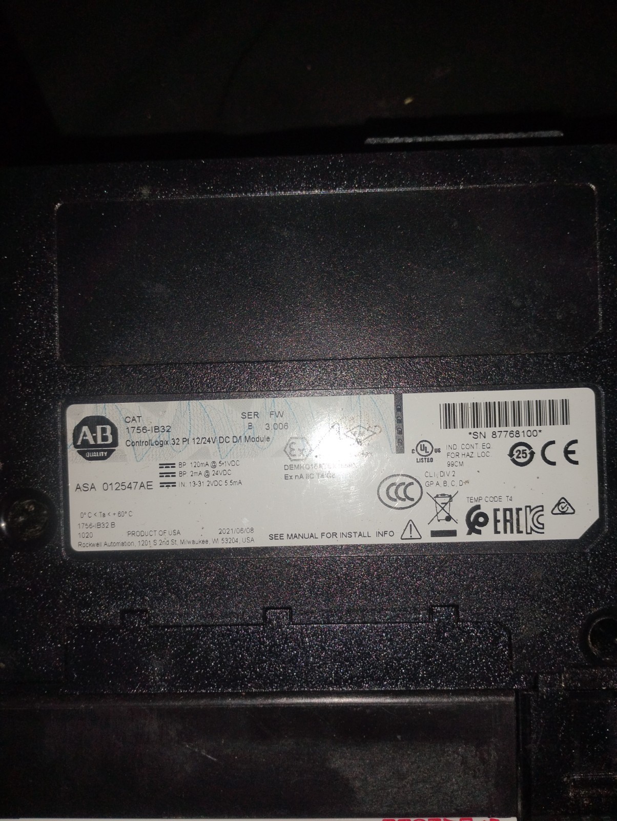 Allen-Bradley ControlLogix 32 Pt 22/24V DC D/I Module 1756-IB32
