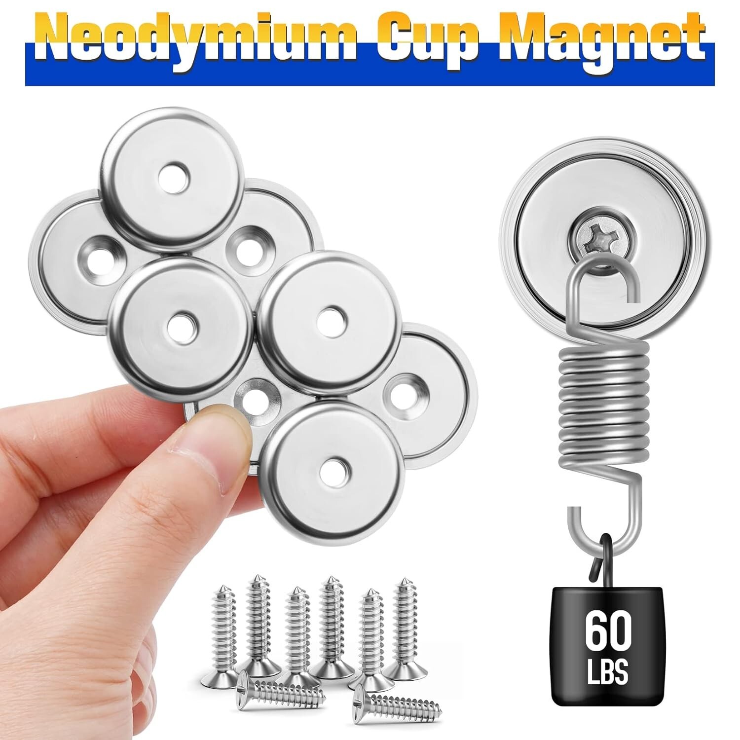 Neodymium Cup Magnets, Strong Rare Earth Magnets, 60LBS 8 Pack Round