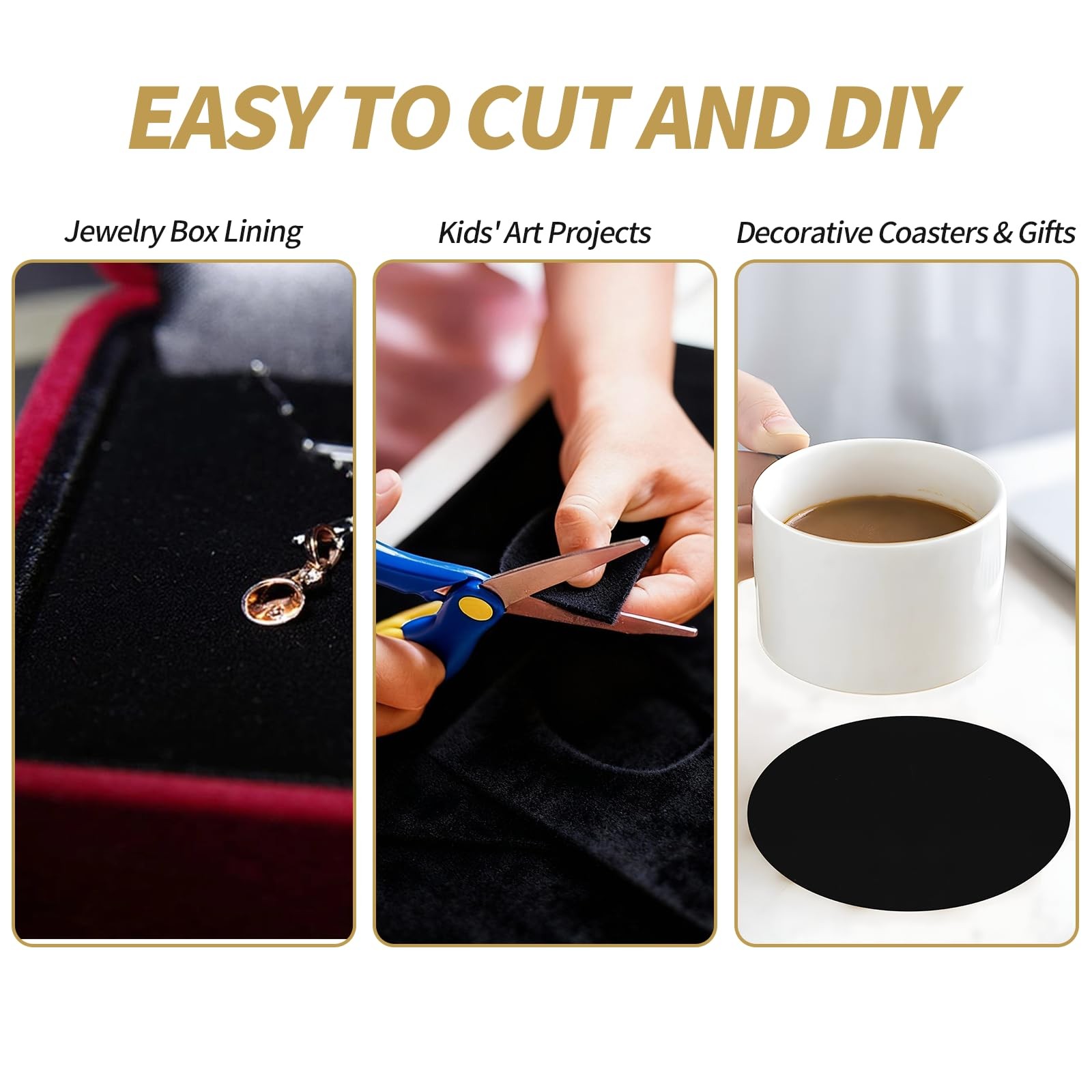 Black Felt Sheets with Self-Adhesive Backing,Soft Fabric for Crafts Jewelry Box