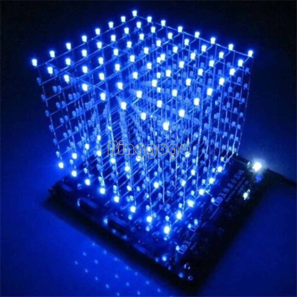 3D Squared DIY Kit 8x8x8 3mm LED Cube White LED Blue/Red Light PCB Board