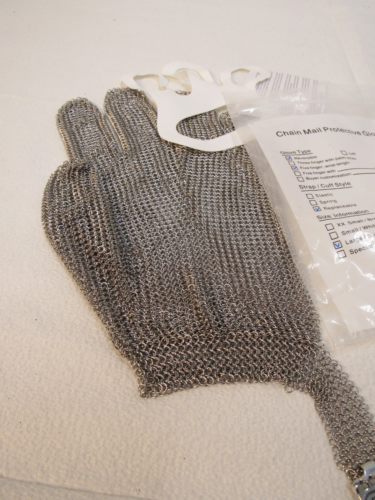 Franklin Stainless Steel Reversible Chain Mail Protective Glove Size Large
