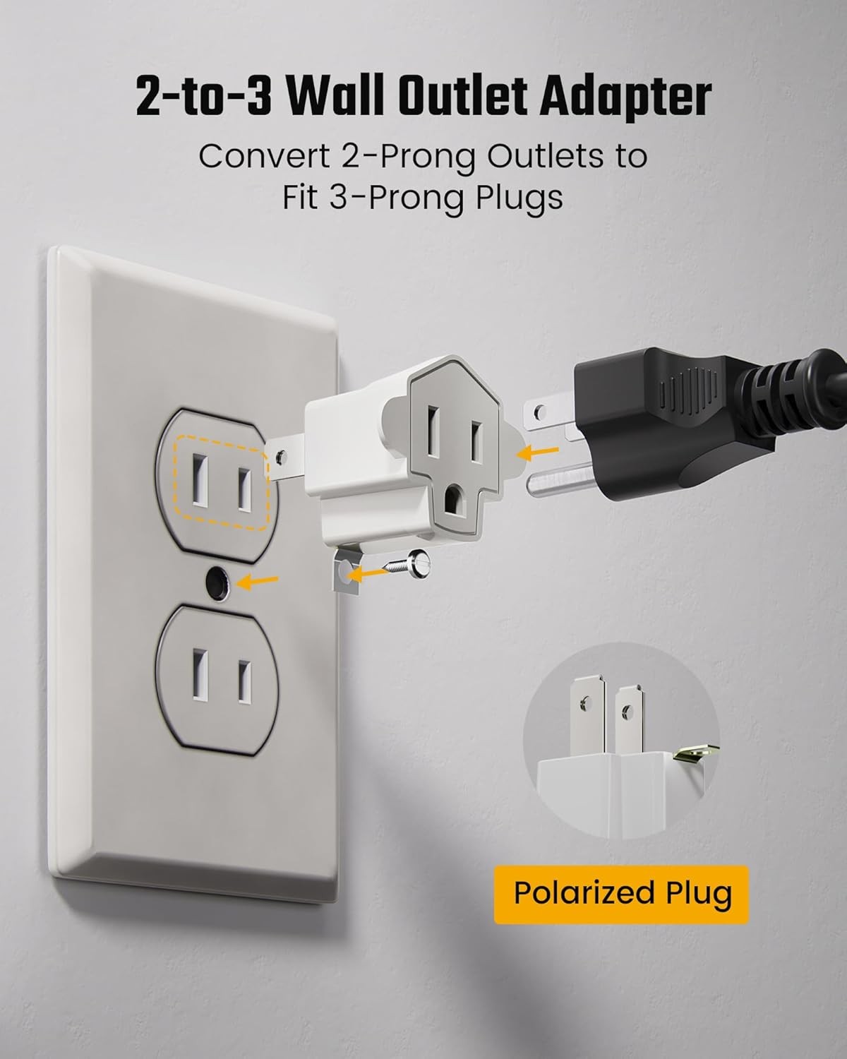 2 Prong to 3 Outlet Adapter, SUPERDANNY ETL Listed 3-2 White (4-Pack)